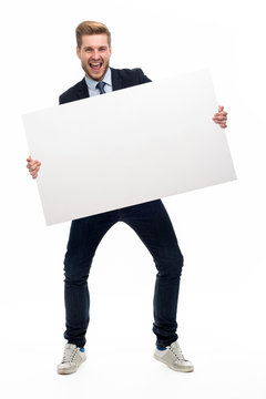 Business Man Holding White Board