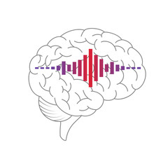 Brain vector with sound wave icon isolated on a white background.