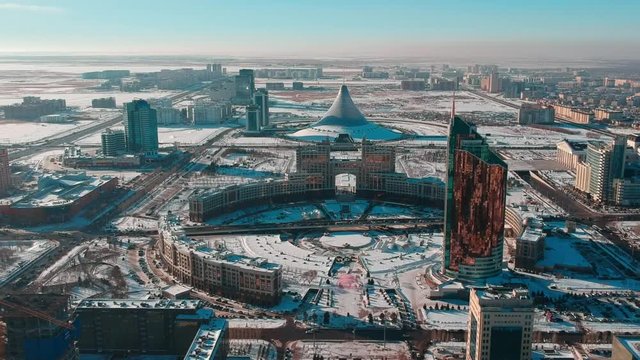 ASTANA aerial view on the center of the city near The Baiterek Tower