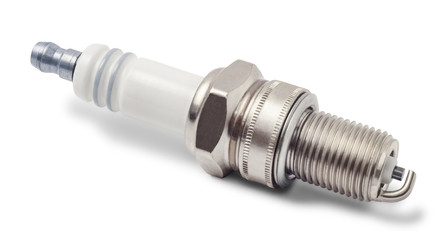 Spark plug for gasoline-powered cars isolated on white background. Close up.