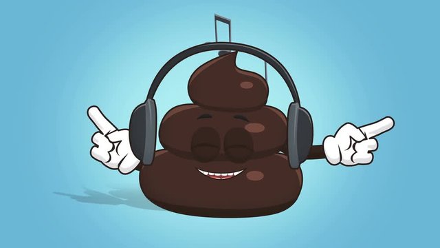 Cartoon Funny Brown Poop Turd Music with Face Animation Alpha Matte
