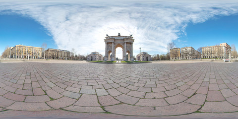 Milan, Italy - March 13, 2019 Arco della Pace - Peace Arch- in a sunny spring morning