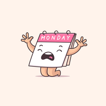 Sad Calendar Cartoon Character Crying On Monday Vector Cartoon Illustration