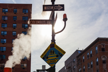 Columbus sign and smoke