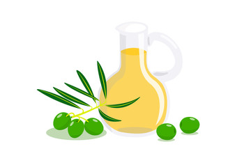 Olive and olive oil isolated on white background.