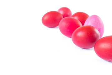 Red and pink easter eggs isolated on white background