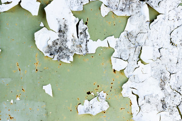 Background with old white and green paint