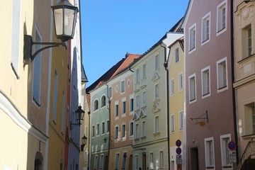 Fototapeta na wymiar Historic buildings in Passau Innstadt, Germany, Europe.