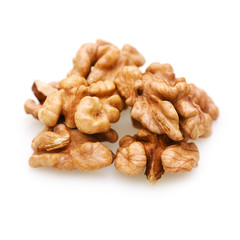 Several shelled kernels of walnuts closeup