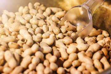 Close-up.Peanut in a shell texture. food background of peanuts. Peanuts in the peel. Soft focus