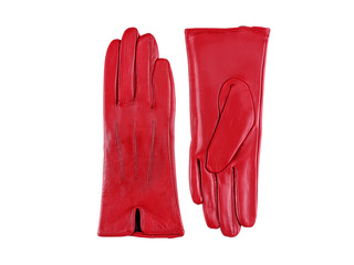 Glamour pair red leather women's gloves isolated on white