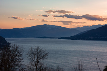 Panoramic view of Lake Maggiore at sunset