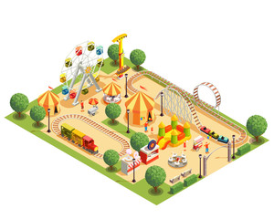 Amusement Park Isometric Composition