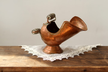 Antique copper jug for hot ash, antique, handmade