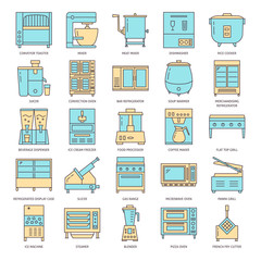 Fototapeta premium Restaurant kitchen equipment icon set in line style