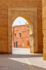 Empty street through a gate in Marrakech, Morocco