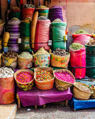 Colorful spices in a local shop in Marrakech, Morocco