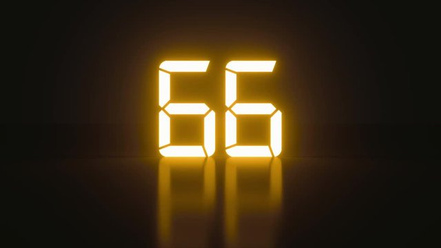 Beautiful stylish glowing countdown seconds with cool reflection for an analog style presentation. Neon minimalistic real time of one minute of times in an isolated space. Close up static nice shot