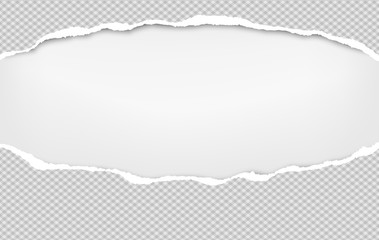 Torn squared grey horizontal paper strips are on white background with space for text. Vector illustration