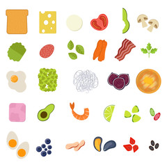 Set of food icons in flat style. Meal icon. Vector illustration