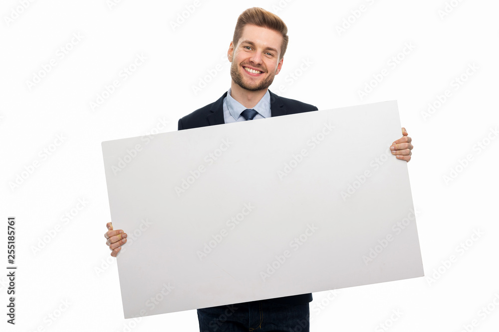 Wall mural business man holding white board