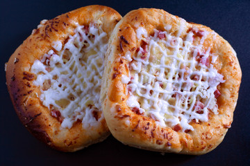 tasty homemade small size pizza close up