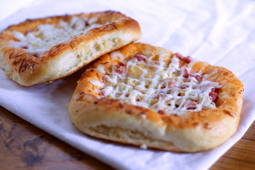 tasty homemade small size pizza close up