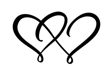 Two love heart signs. Romantic. Vector illustration icon symbol - join Valentines day and wedding. Template for t shirt, card, poster. Design flat element