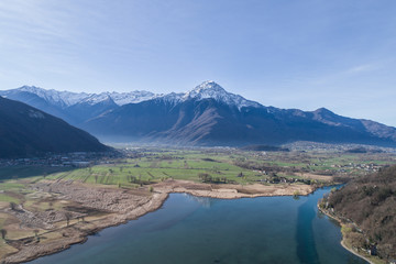 Natural reserve of Pian di Spagna. Lake of Novate Mezzola (Valchiavenna) Aerial view