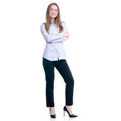 Business woman standing looking on white background isolation