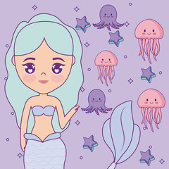 Fototapeta premium cute mermaid with octopuses and stars