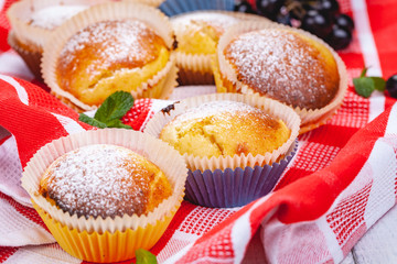 Homemade muffins with raisins and cheese. Close up