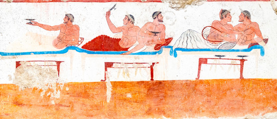 Paestum, ancient frescoes in the tomb of the diver