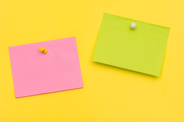 The trend of creativity. Colored paper notes pinned on a yellow background.