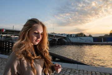 young woman in nice dress around berlin 