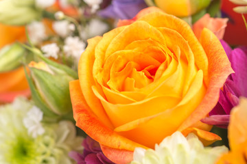 beautiful flowers bouquet with yellow rose, concept of 8 march day, festive background