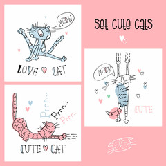 Set of funny cats in a cute style. © Olga