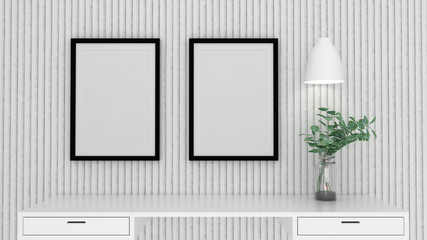 mock up poster frame with interior background, 3D render