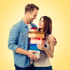 Happy couple with gift box