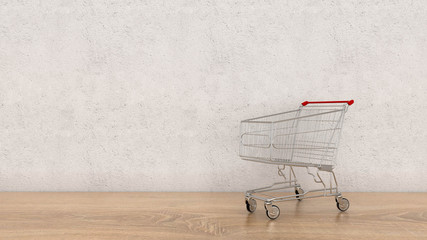 Market shopping cart on wall in room 3d rendering © patchareeporn