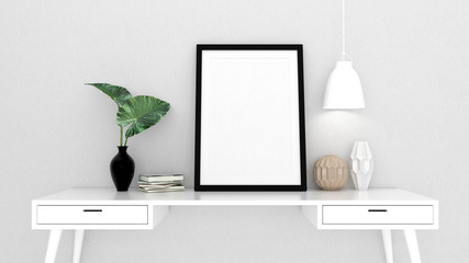 mock up poster frame with interior background, 3D render