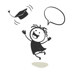 Happy graduate. Funny man throws his hat up. Vector illustration.	