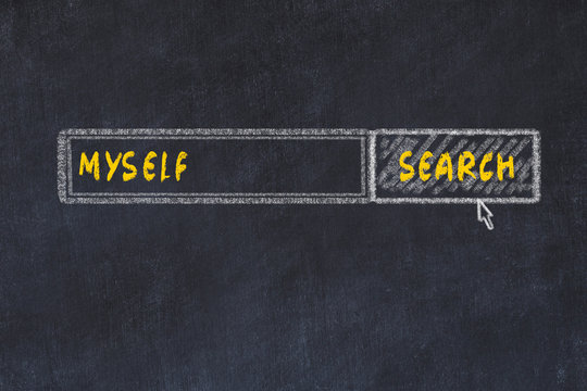 Chalk board sketch of search engine. Concept of looking for myself