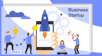 Startup landing pages. Business Start Up Concept for web page, banner, presentation, social media. Landing page template of startup.