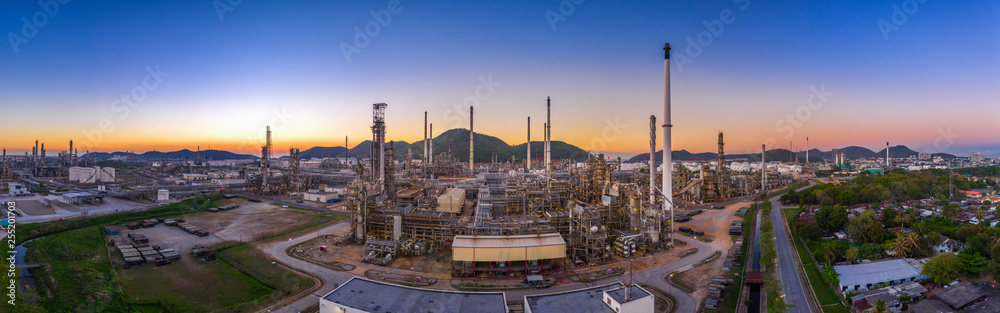 Wall mural aerial view of oil refinery, panorama of oil industry.