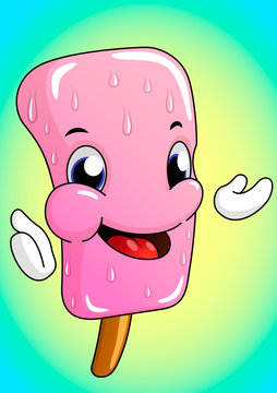 Mascot Illustration of an Ice Cream on a stick. Cartoon style.