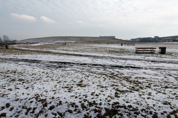 Winter landscape scene with Ushakova Kepka in the background in Spring, March