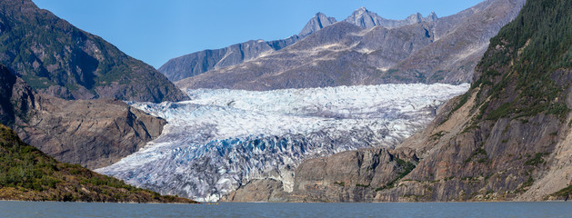 View of the Mendenhall Glacier from the Mendenhall Glacier Visitor Centre near Juneau, Alaska