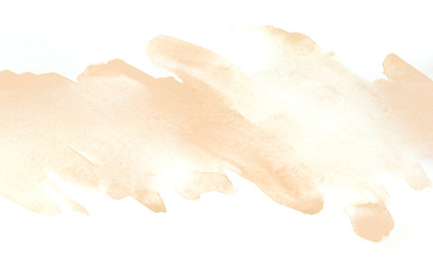 brown strip band watercolor stain, on white background isolated. Hand-drawn blot on white background isolated.