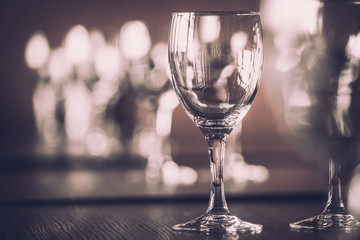 Wine Glass at the exhibition on the table. wedding decor